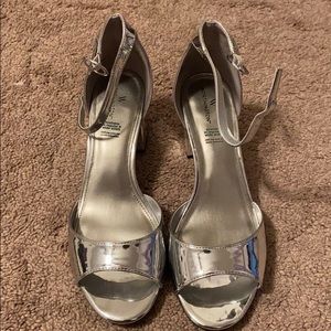 Shiny Silver Block Heels